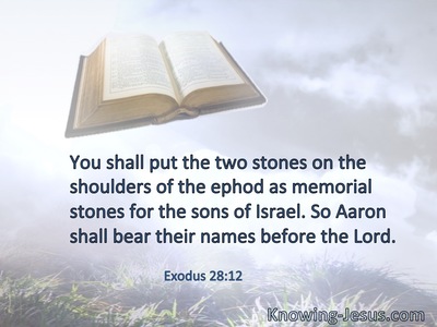 You shall put the two stones on the shoulders of the ephod as memorial stones for the sons of Israel. So Aaron shall bear their names before the Lord.